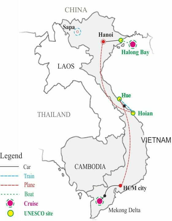 Essential Vietnam 12 days tour map