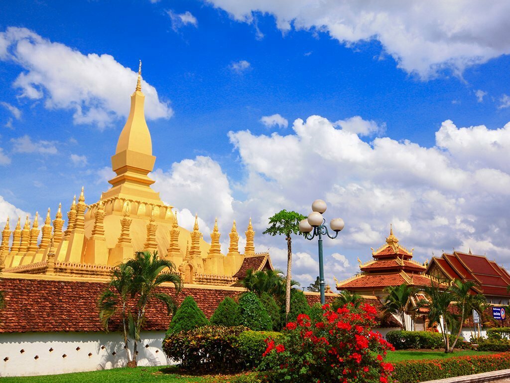 Golden buddhist temple in Vientiane, Laos