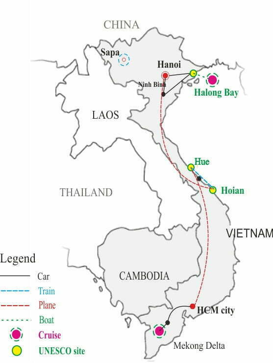 Essential Vietnam 14 days tour map