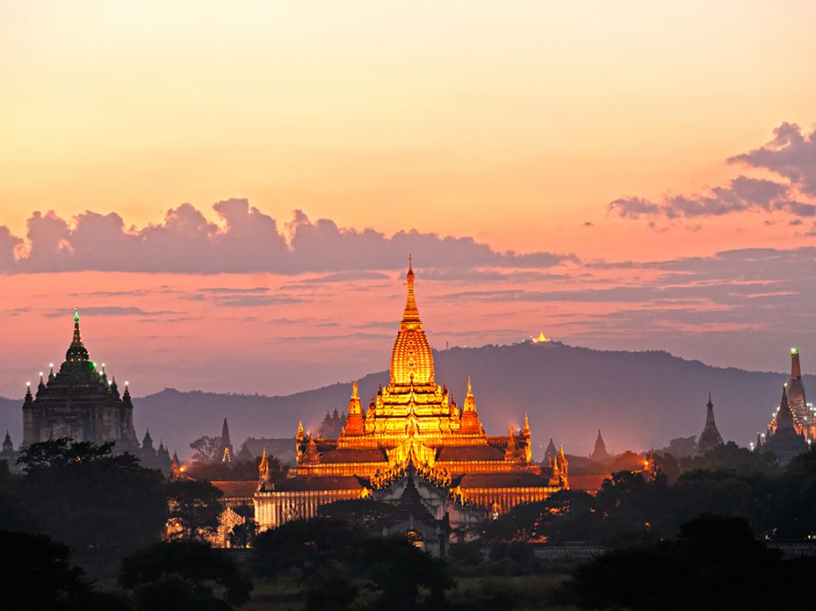 Bagan temples during sunrise