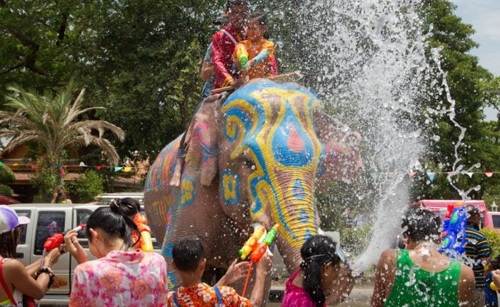 Water festival with elephants in Songkran