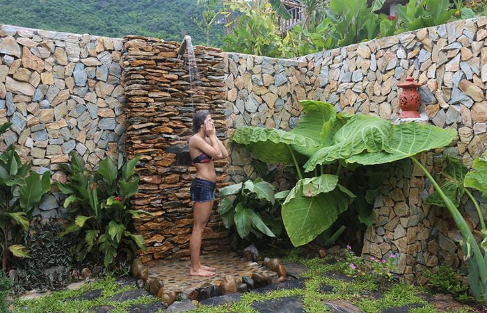 Outdoor shower in Mai Chau Ecolodge
