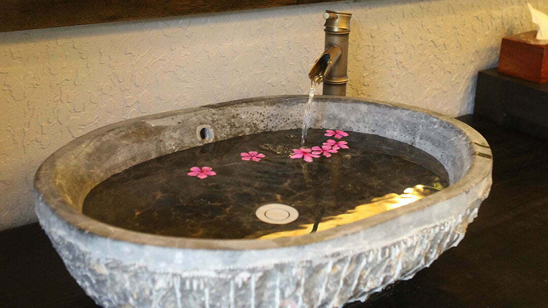 Sink made from craved stones in Mai Chau Ecolodge