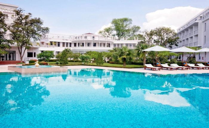 Huge swimming pool of a luxury hotel in hue, la residence