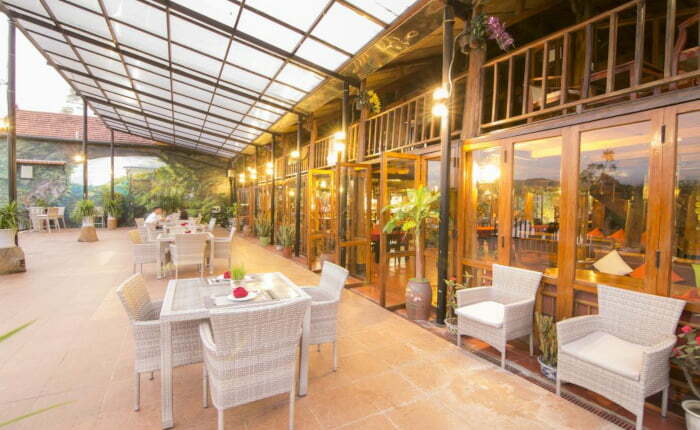 restaurant terrace in lake house phong nha