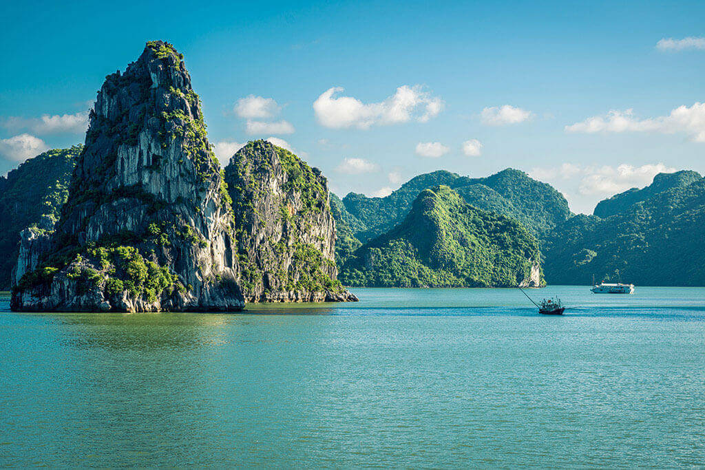 Halong Bay with dreamy blue water