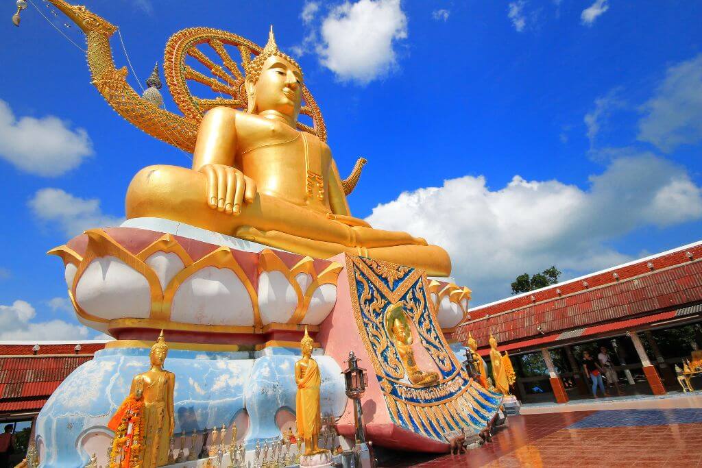 golden big buddha statue in wat phra yai buddhist temple, on koh samui island, Thailand